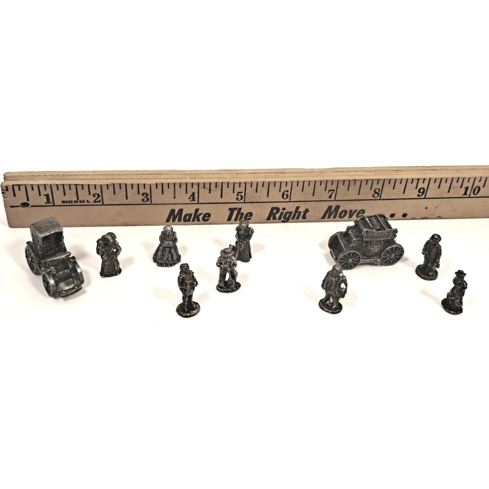 Vintage Style Miniature Pewter Figurines‎ Lot 9pc Stagecoach Car Figures Diorama